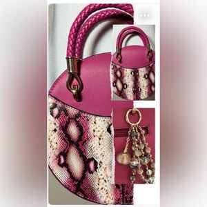 MFK Collection Camille Round Crossbody Bag – Magenta Snake Print